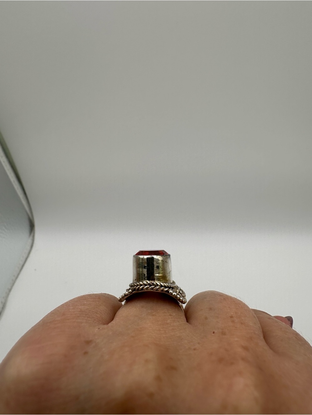 925 Sterling Silver Orange Amber Oval Solitaire Ring - Picture 7 of 7